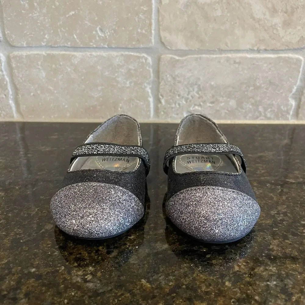 Stuart Weitzman Baby Shoes Size 2‎ Baby Cupcake Black/Pewter Sparkle